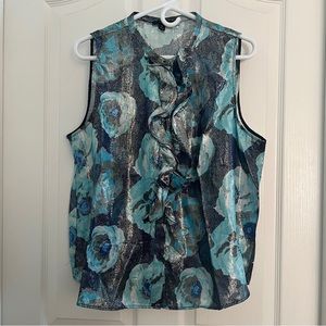 J Crew Sleeveless Ruffle Front Top